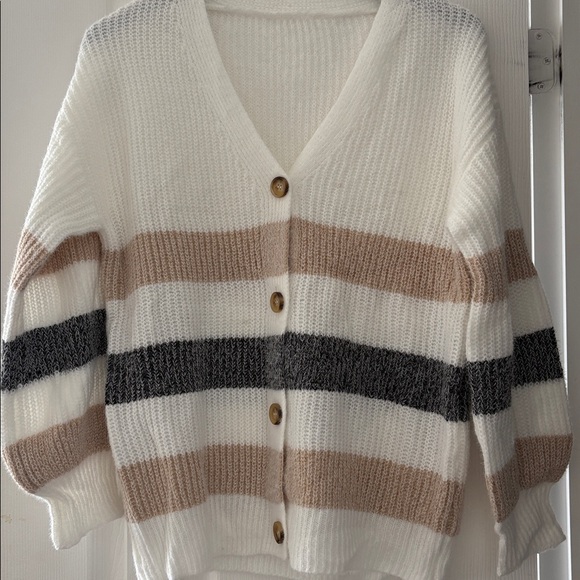 Fall autumn ๐ Cozy Striped Cardigan Sweater new button down soft brand new - Picture 3 of 7